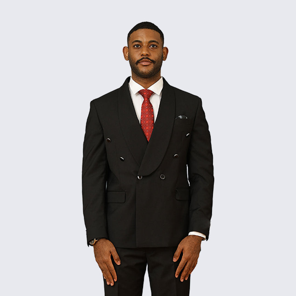 Black Suit Double Breasted Two Piece Set- Wedding - Prom