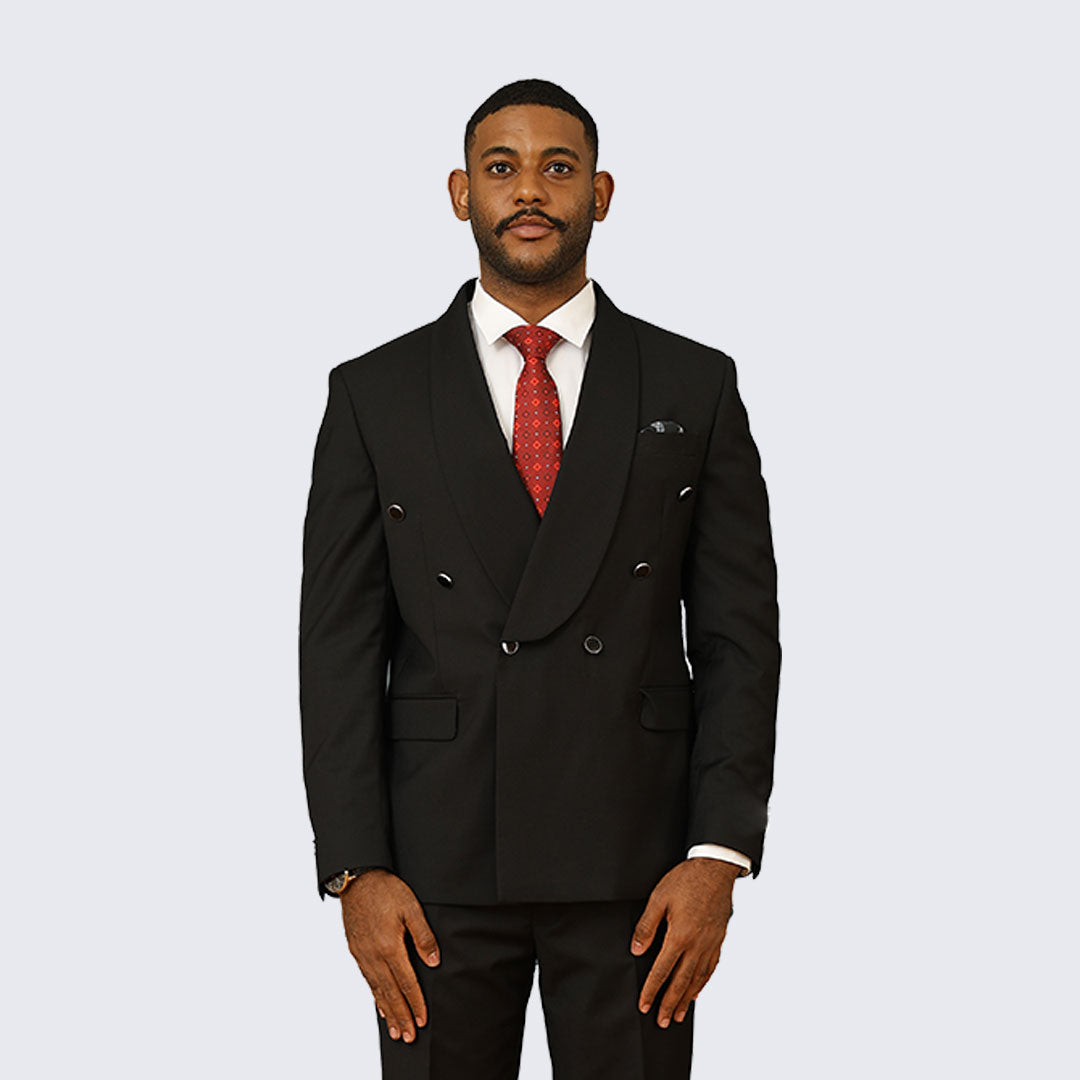 Black Suit Double Breasted Two Piece Set- Wedding - Prom