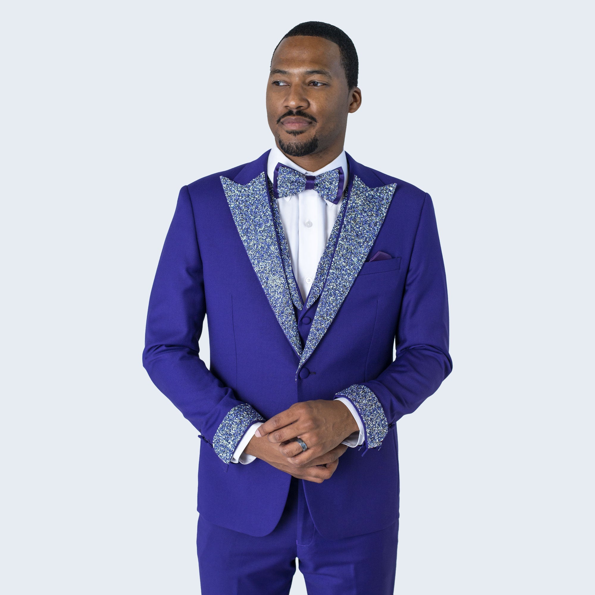 Purple Peak Lapel Tuxedo with Stones – 4 Piece Set