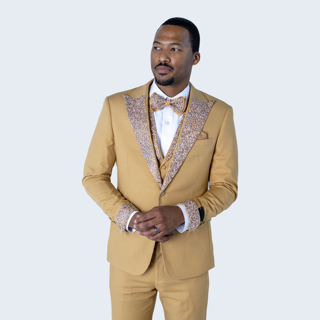 Champagne Tuxedo Stone Peak Lapel Four Piece Set  - Wedding - Prom