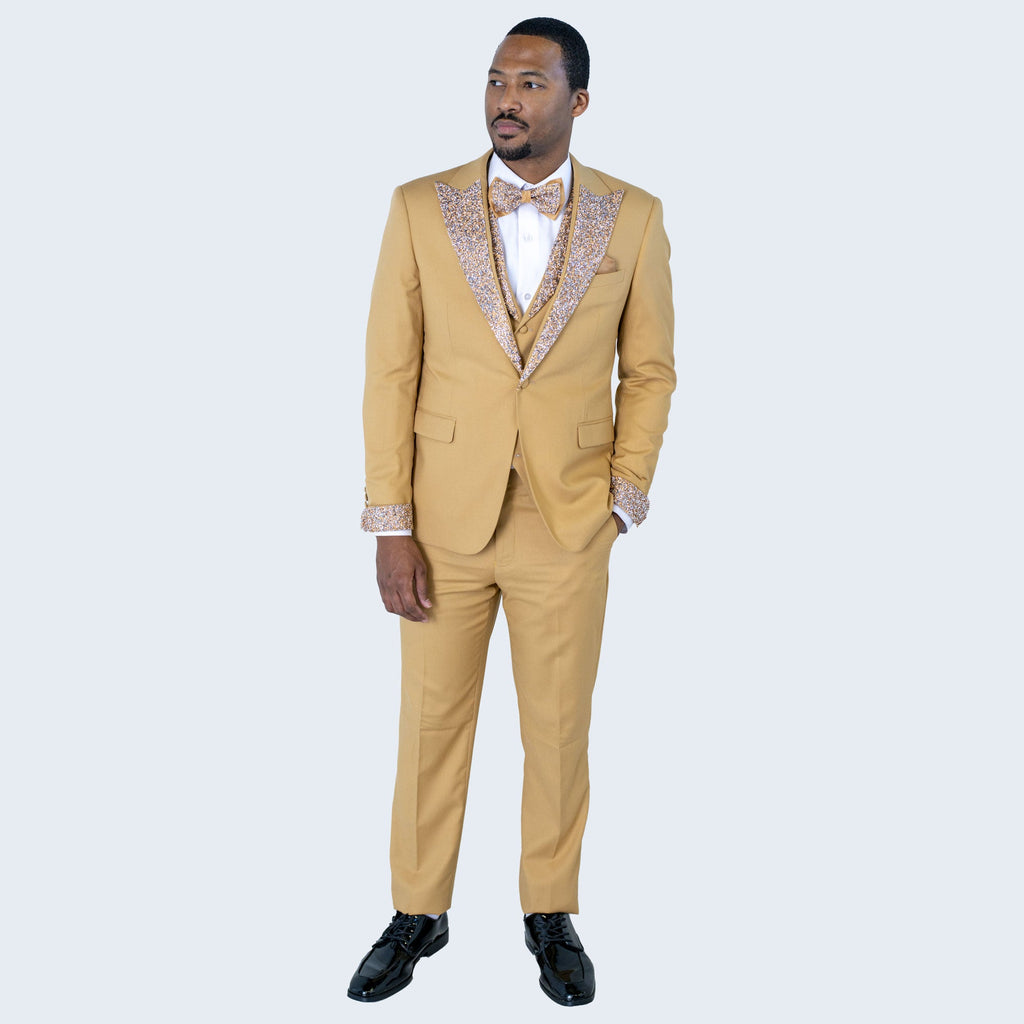 Champagne Tuxedo Stone Peak Lapel Four Piece Set  - Wedding - Prom