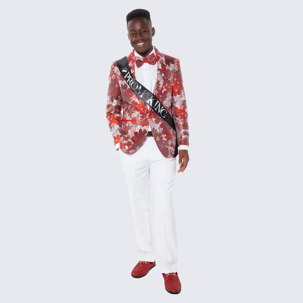 [DISCOUNTED] Red Floral Tuxedo Jacket Slim Fit - Limited Sizes