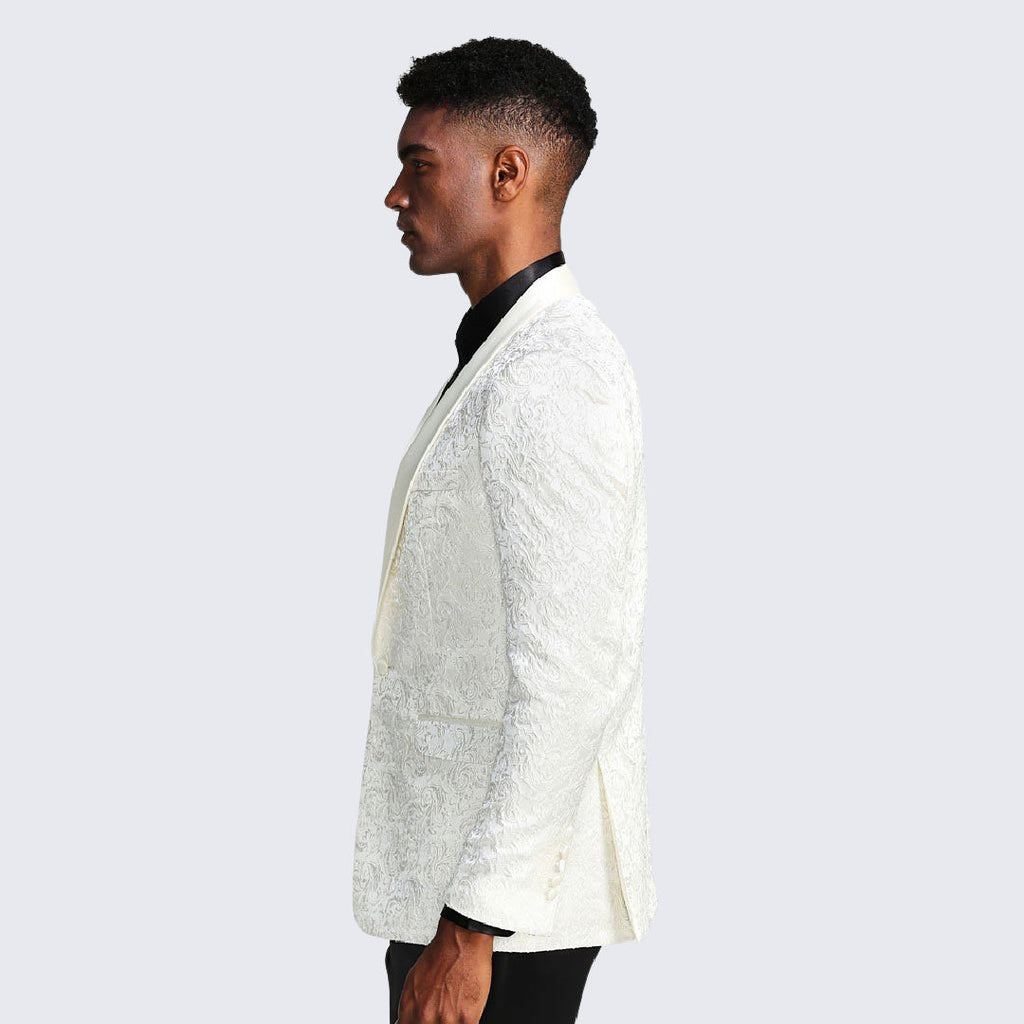 [DISCOUNTED] Ivory Tuxedo Jacket Paisley Pattern Slim Fit - Limited Sizes