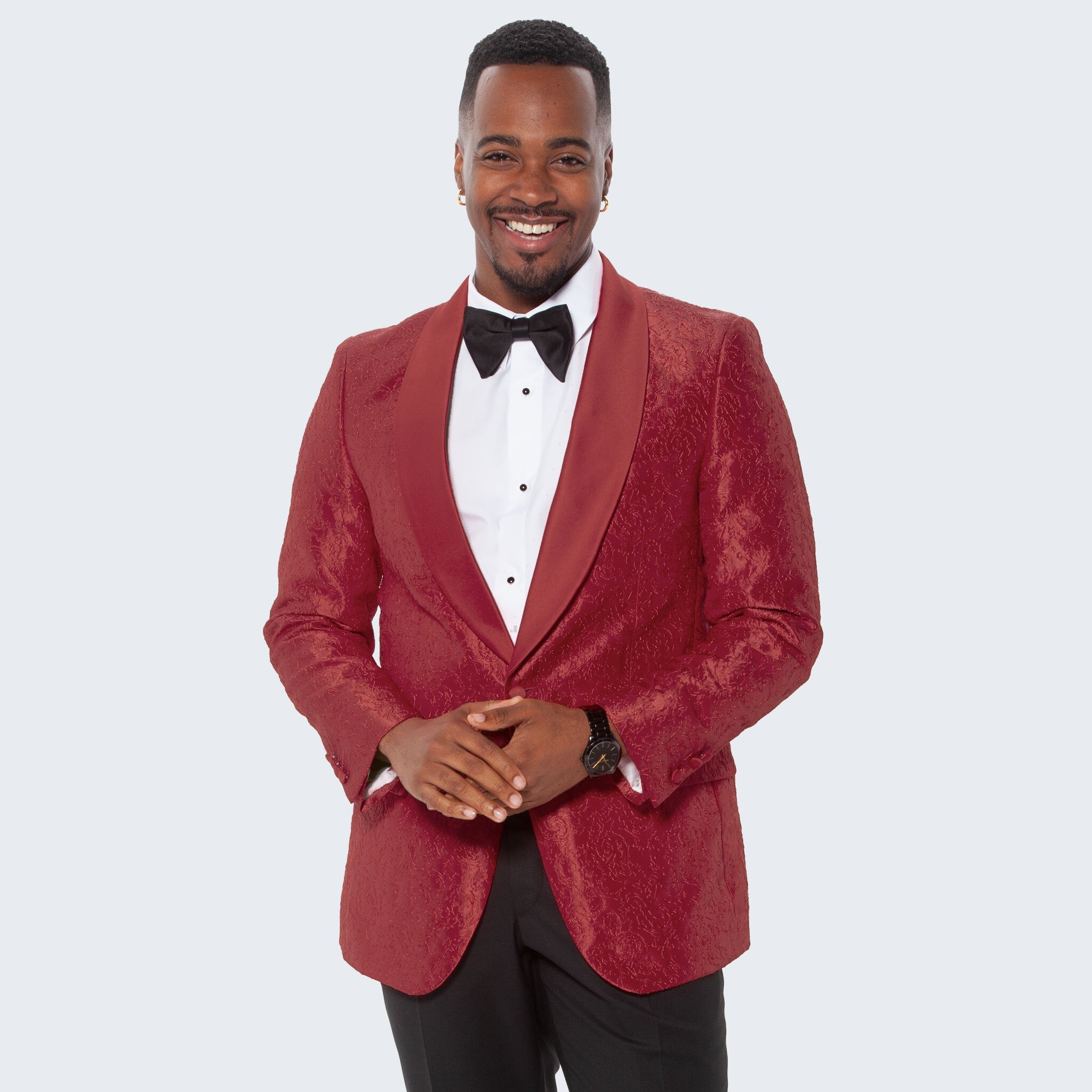 [DISCOUNTED] Burgundy Tuxedo Jacket Paisley Pattern Slim Fit - Limited Sizes