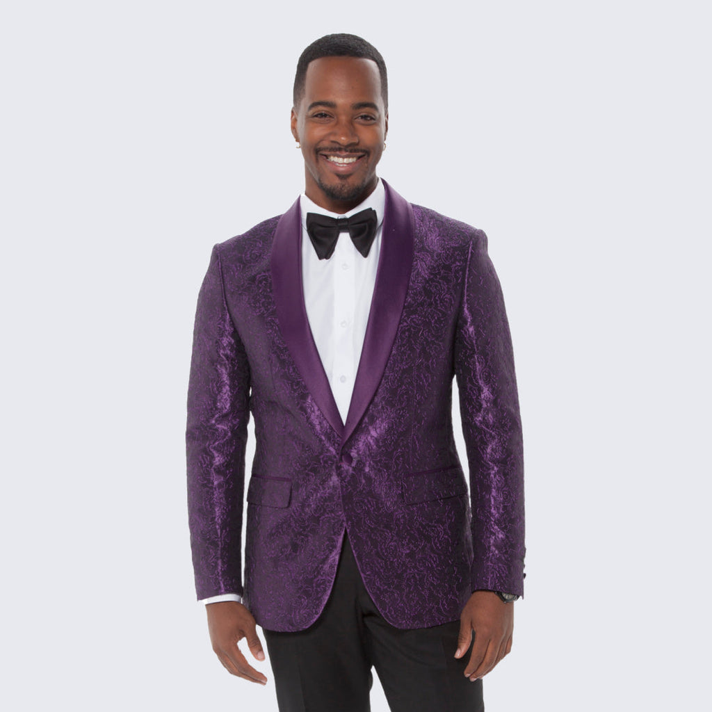 [DISCOUNTED] Purple Paisley Tuxedo Jacket Slim Fit - Limited Sizes