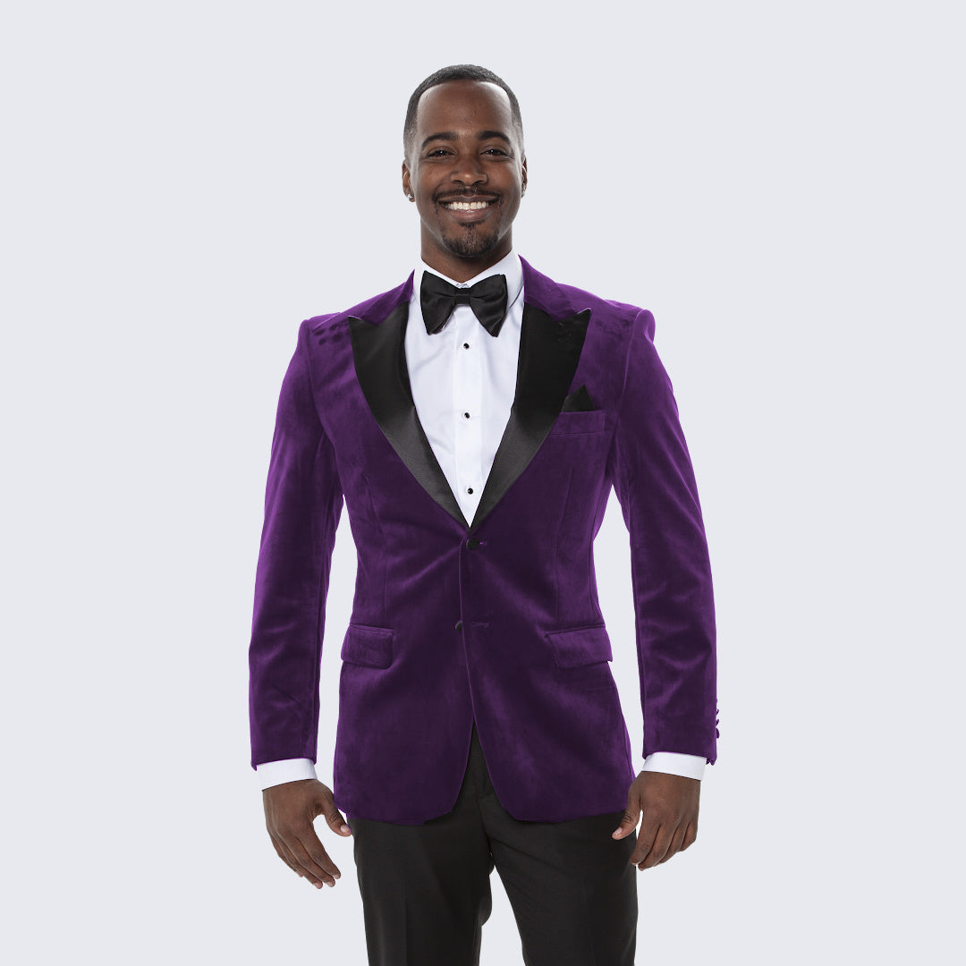 [DISCOUNTED] Purple Velvet Tuxedo Jacket with Large Peak Lapel - Limited Sizes