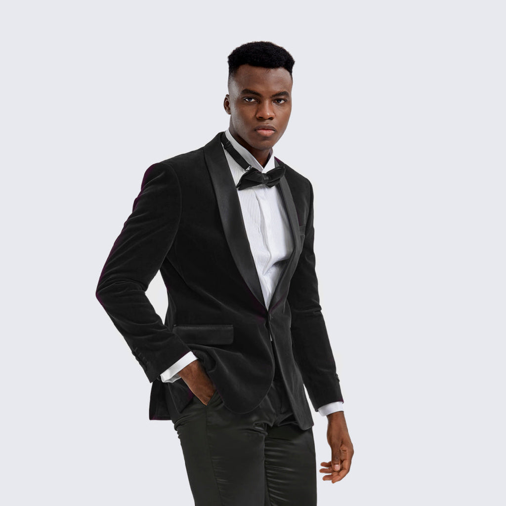 [DISCOUNTED] Black Velvet Tuxedo Jacket Slim Fit with Shawl Lapel - Limited Sizes