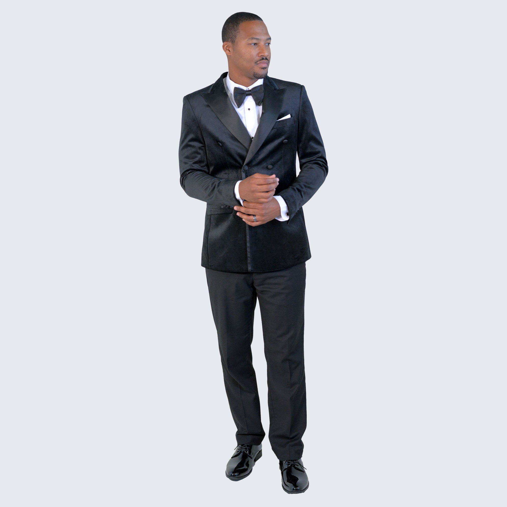 Black Velvet Tuxedo Jacket Double Breasted- Wedding - Prom