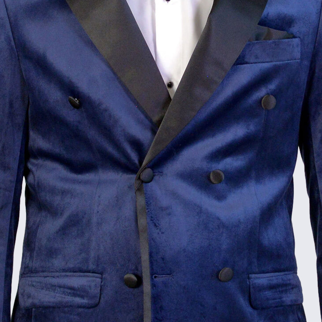 Navy Velvet Tuxedo Jacket Double Breasted- Wedding - Prom