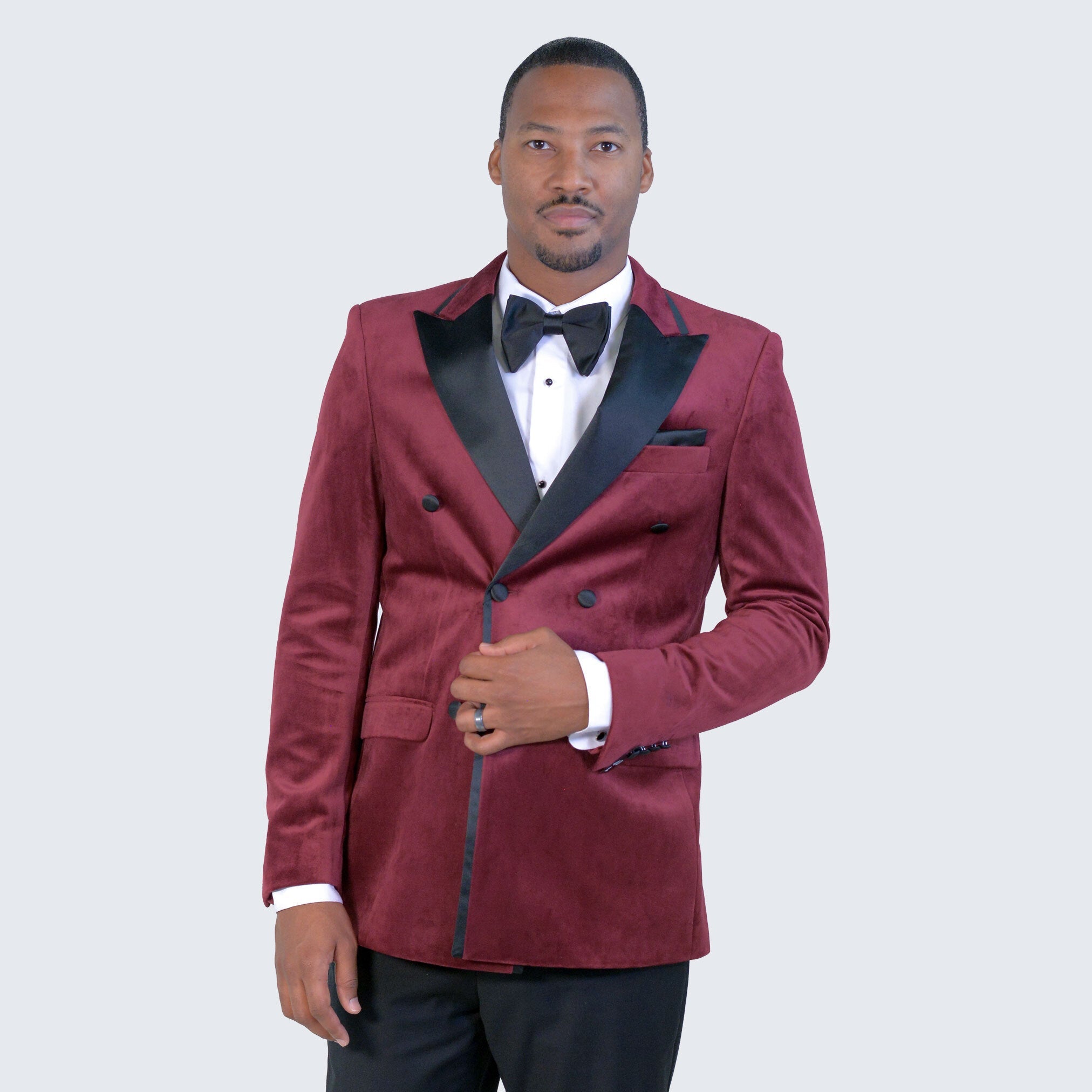 Burgundy Velvet Tuxedo Jacket Double Breasted- Wedding - Prom