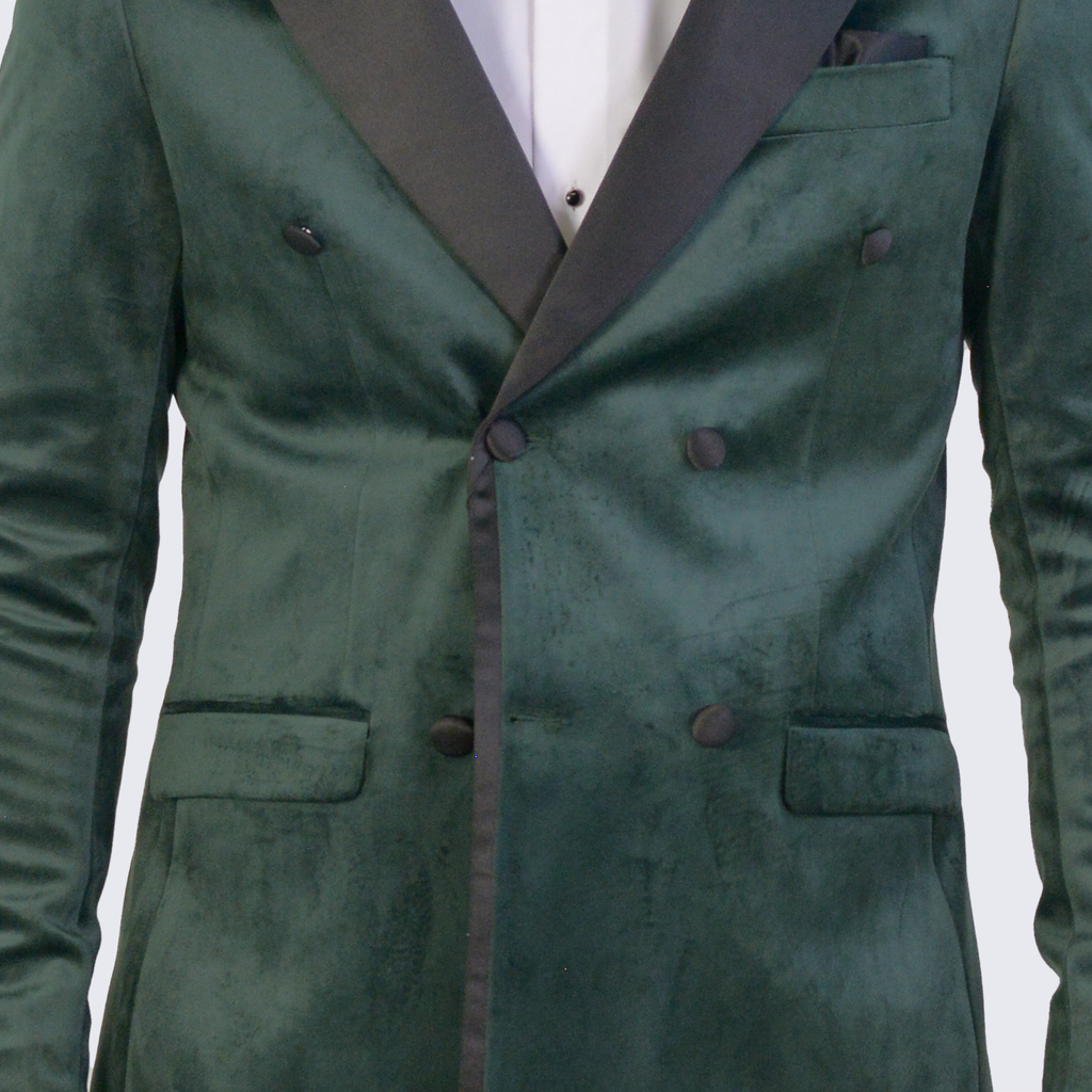Green Velvet Tuxedo Jacket Double Breasted- Wedding - Prom