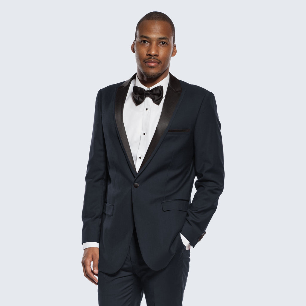 Navy Blue Tuxedo Slim Fit One Button Peak Framed Lapel - Wedding - Prom