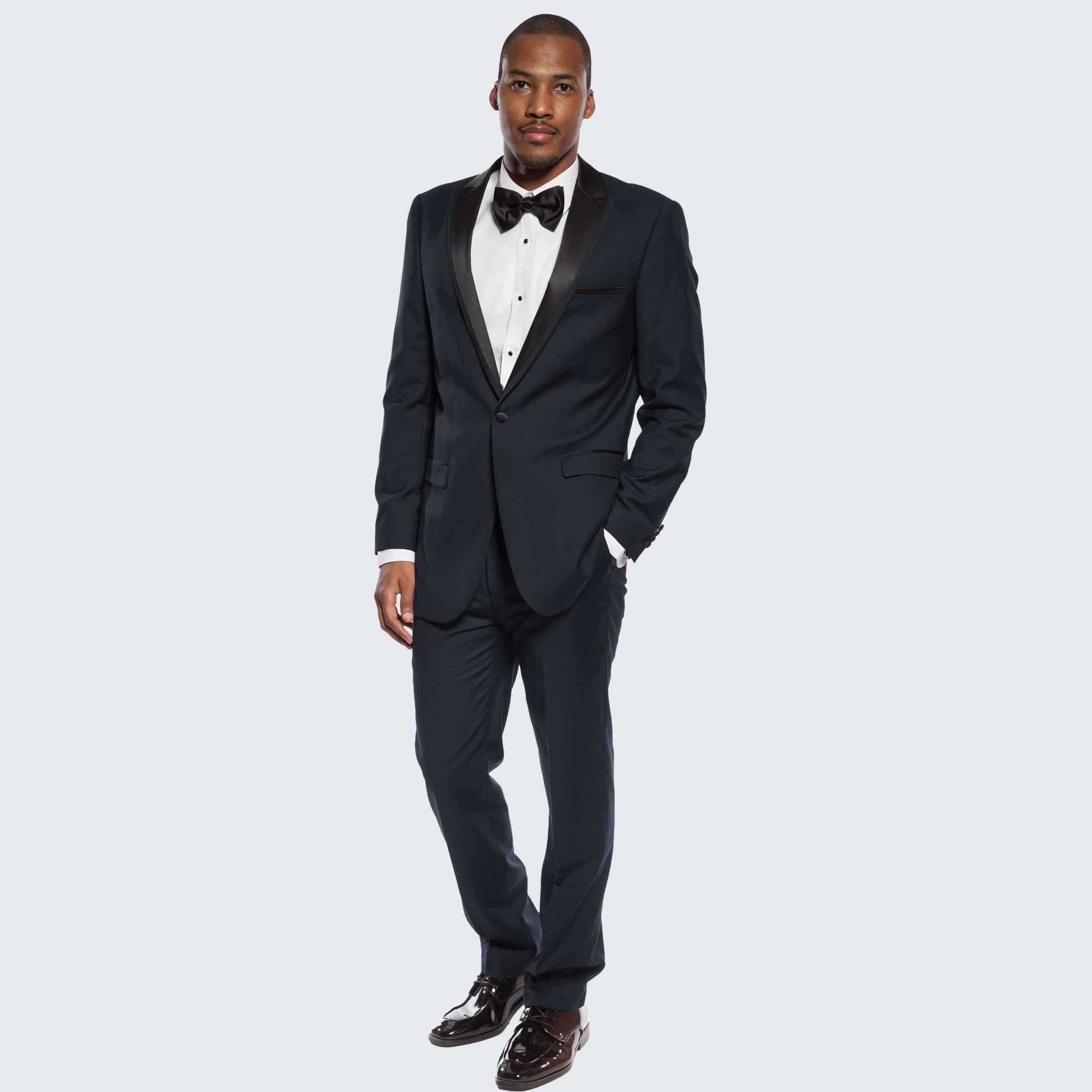 Navy Blue Tuxedo Slim Fit One Button Peak Framed Lapel - Wedding - Prom
