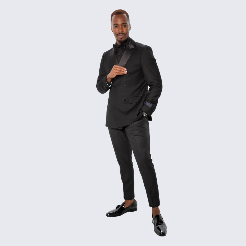 [DISCOUNTED] Black Double Breasted Slim Fit Tuxedo Peak Lapel - Limited Sizes