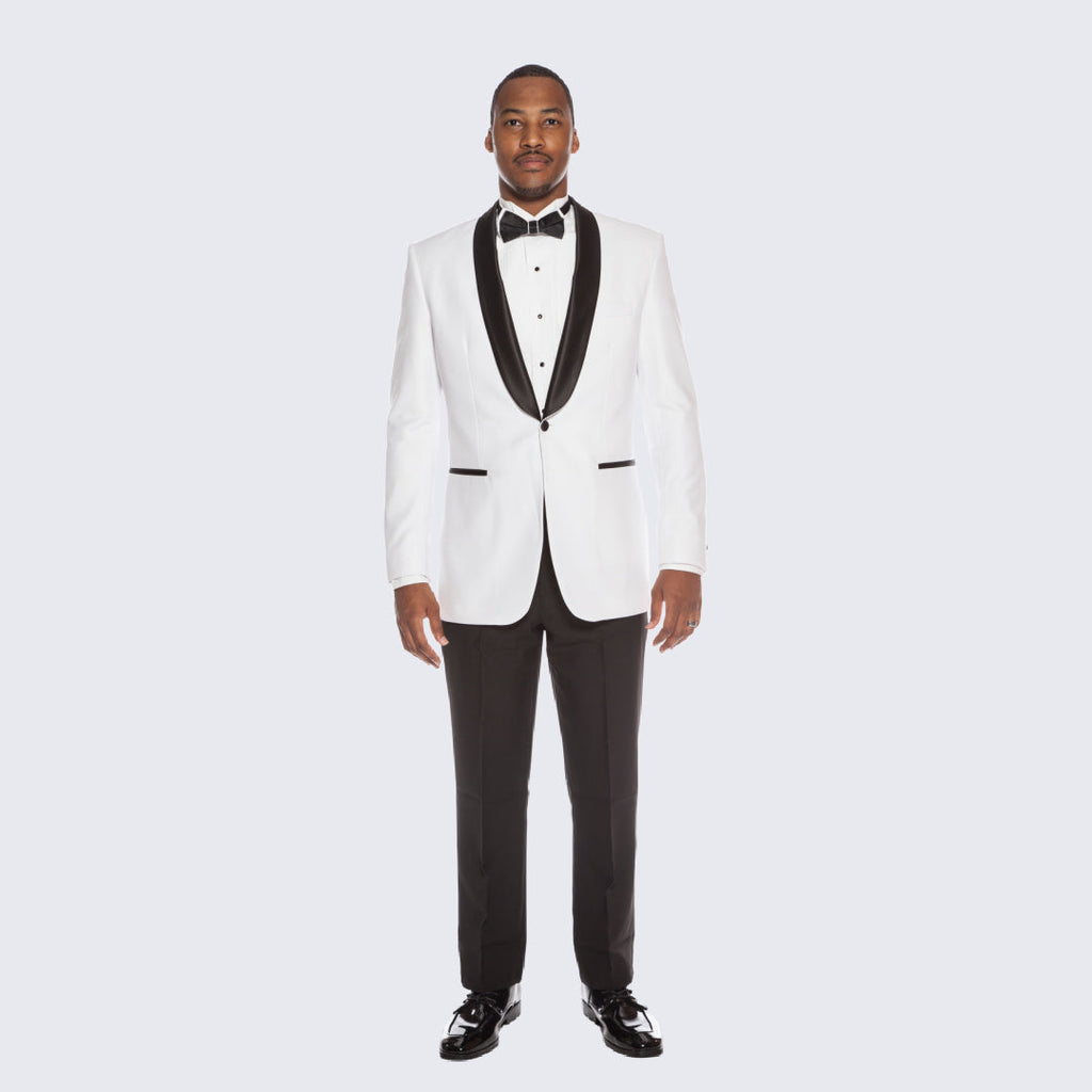 [DISCOUNTED] White Tuxedo with Black Shawl Lapel Slim Fit -Limited Sizes