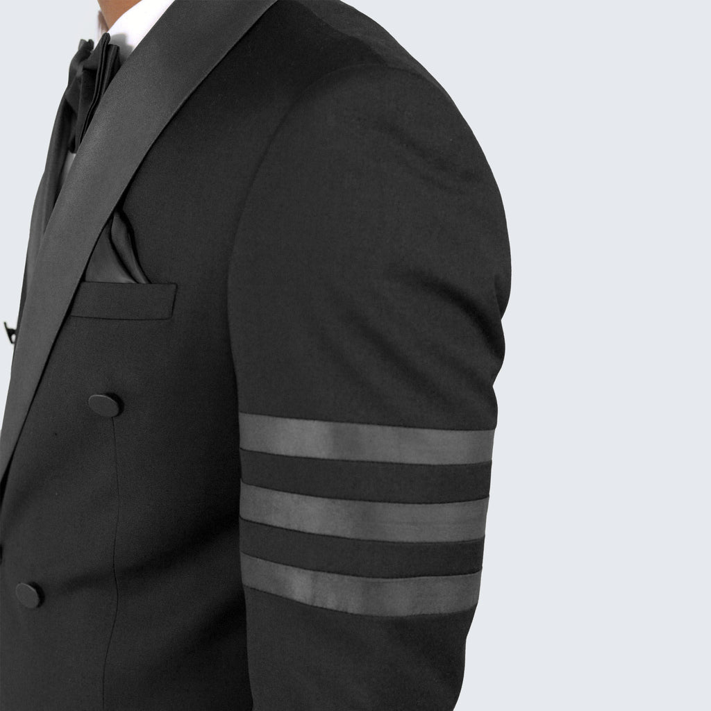 Black Double Breasted Tuxedo With Bar Jacket- Wedding - Prom