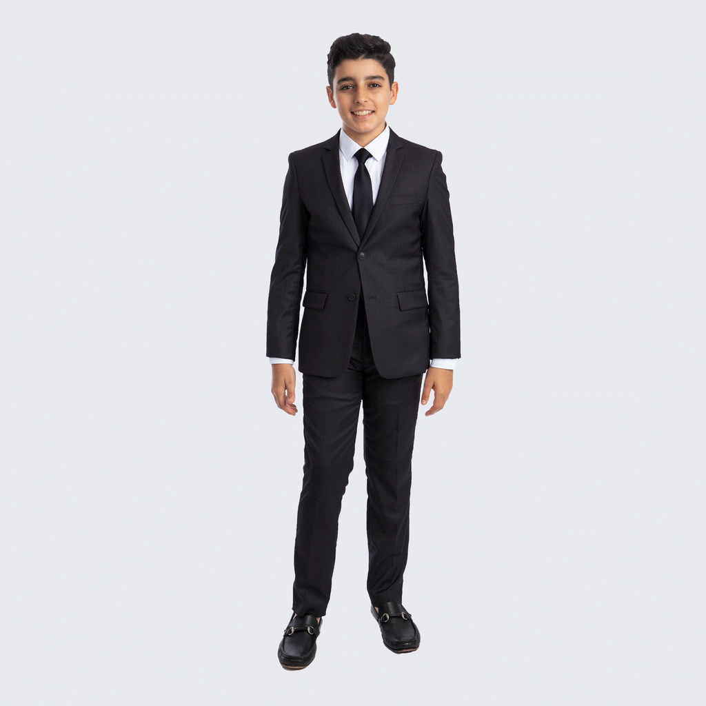 Boys Dark Grey Slim Fit 5-Piece Suit Set – Wedding & Ring Bearer