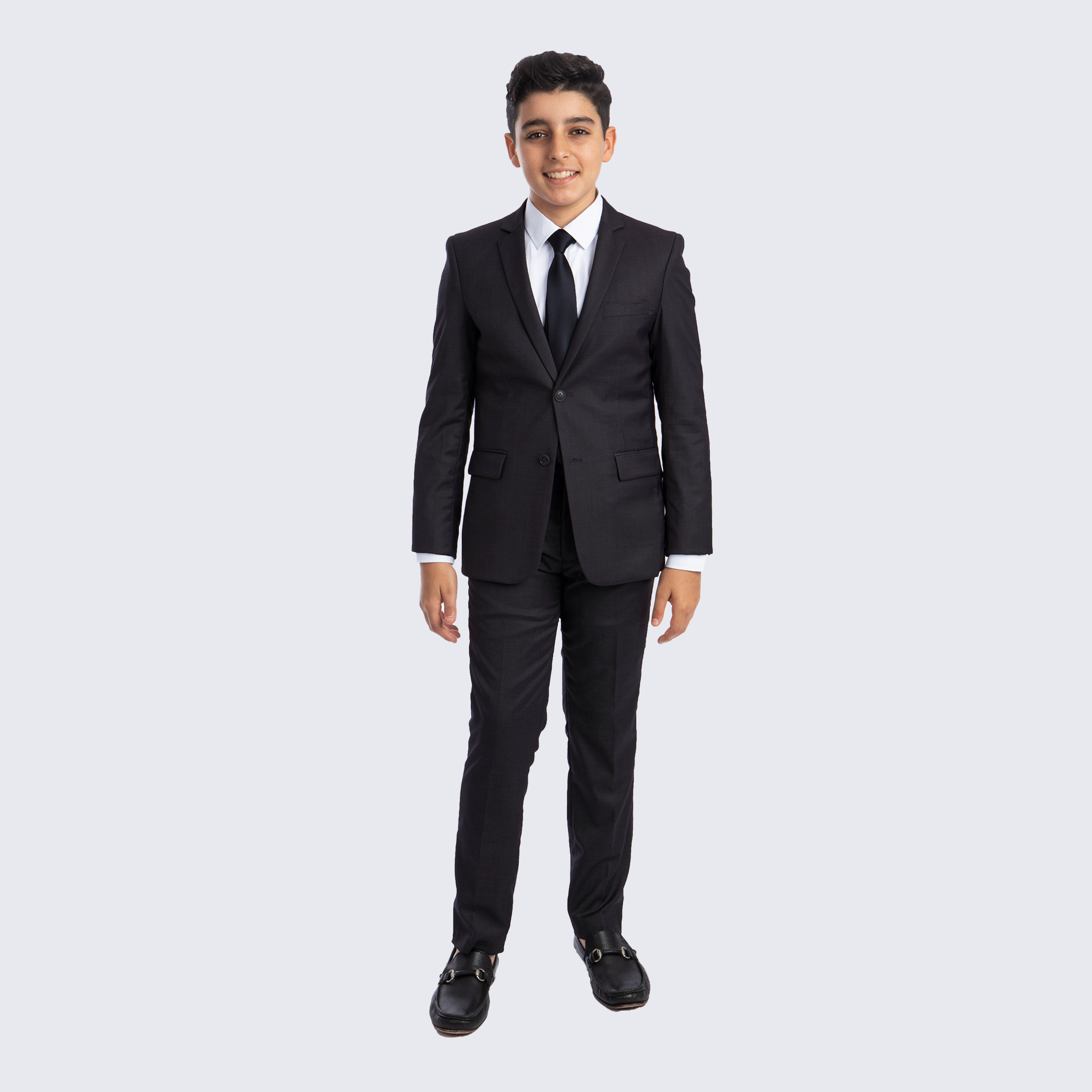 Boys Dark Grey Slim Fit 5-Piece Suit Set – Wedding & Ring Bearer