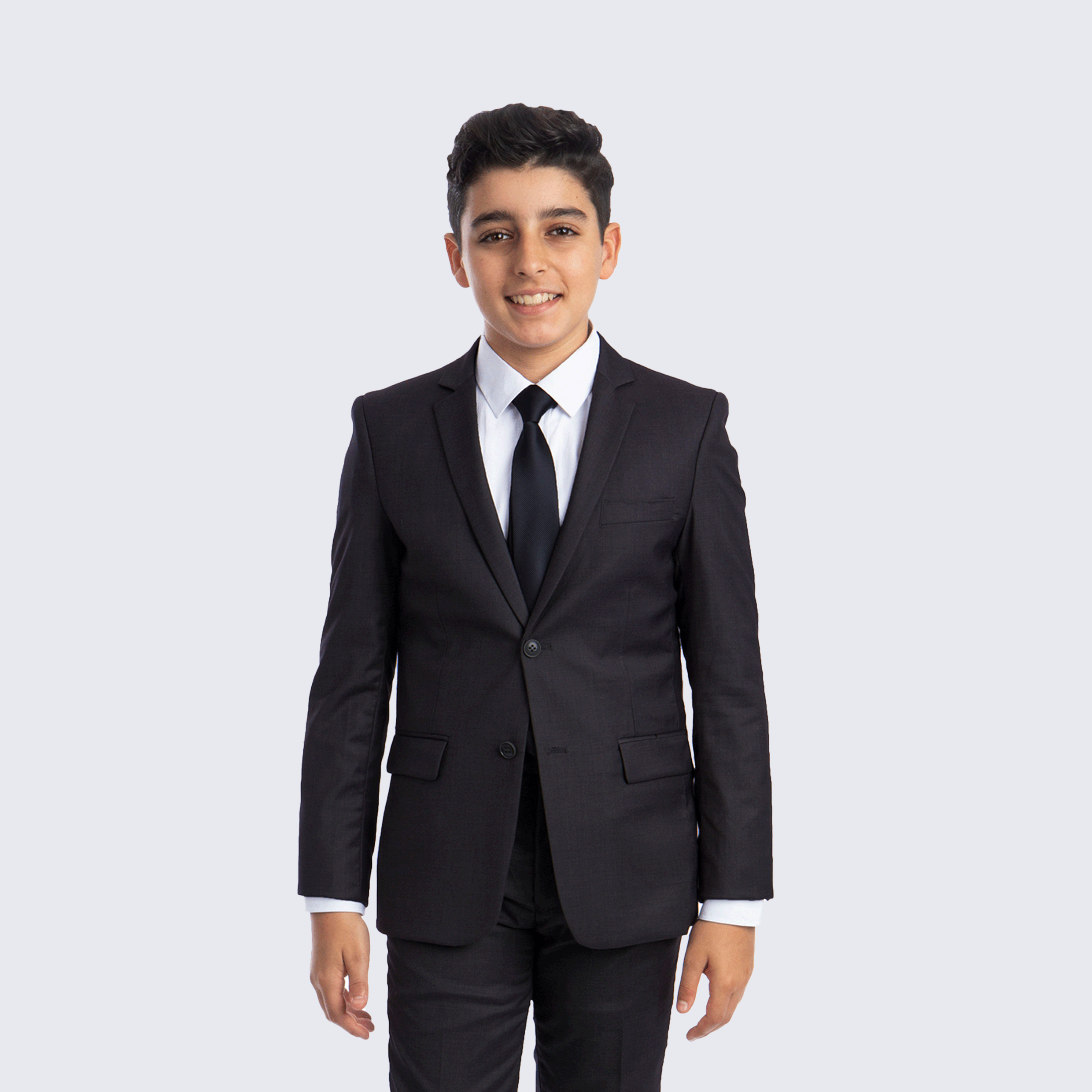 Boys Dark Grey Slim Fit 5-Piece Suit Set – Wedding & Ring Bearer