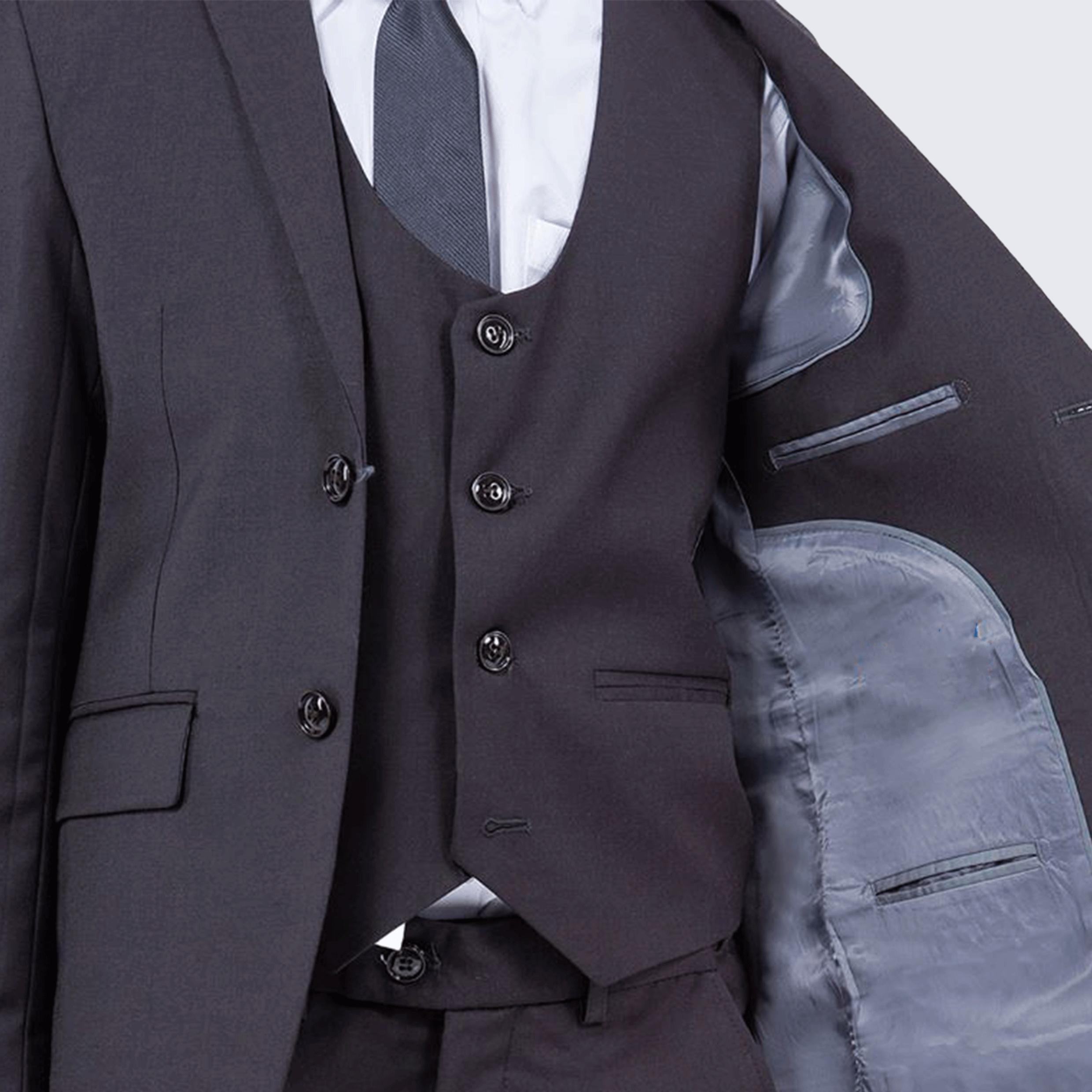 Boys Dark Grey Slim Fit 5-Piece Suit Set – Wedding & Ring Bearer