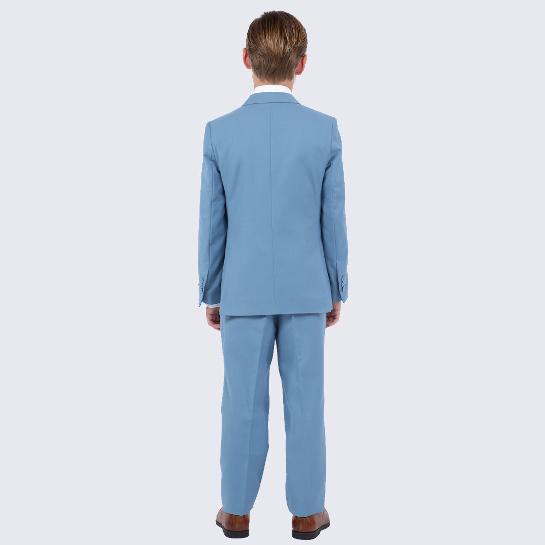 Boys Dusty Blue Slim Fit 5-Piece Suit – Wedding & Ring Bearer