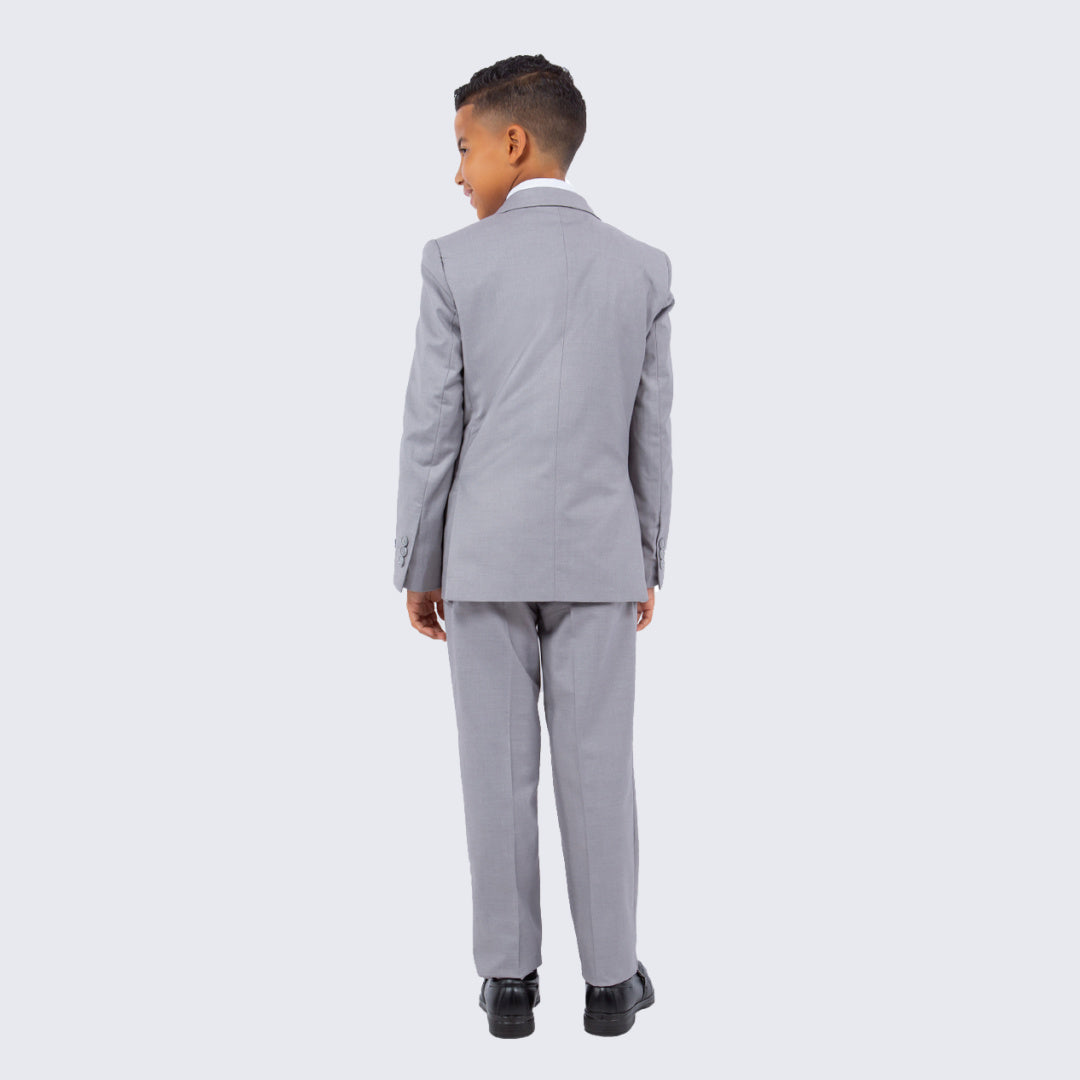 Boys Light Gray 5-Piece Suit Set – Slim Fit Wedding & Ring Bearer