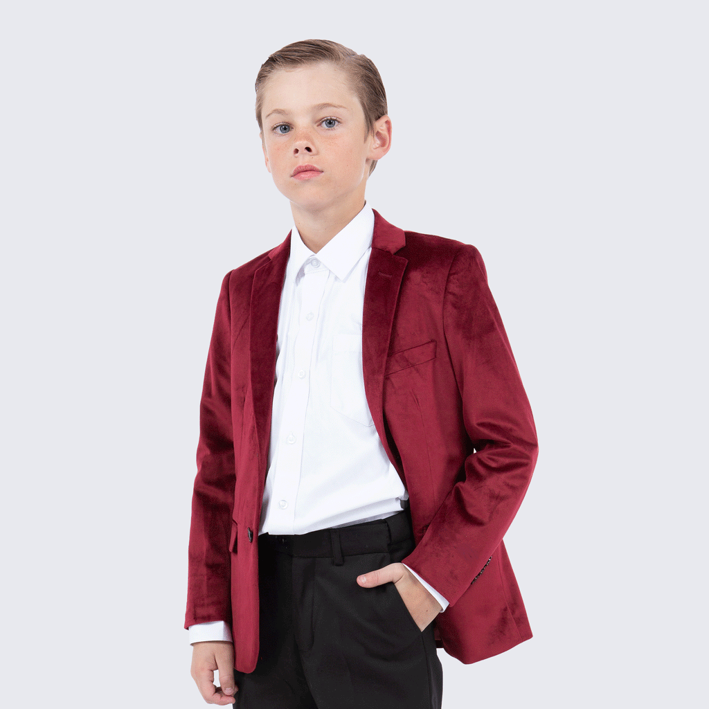 Boy's Burgundy Velvet Tuxedo Jacket for Kids Teen Children - Wedding