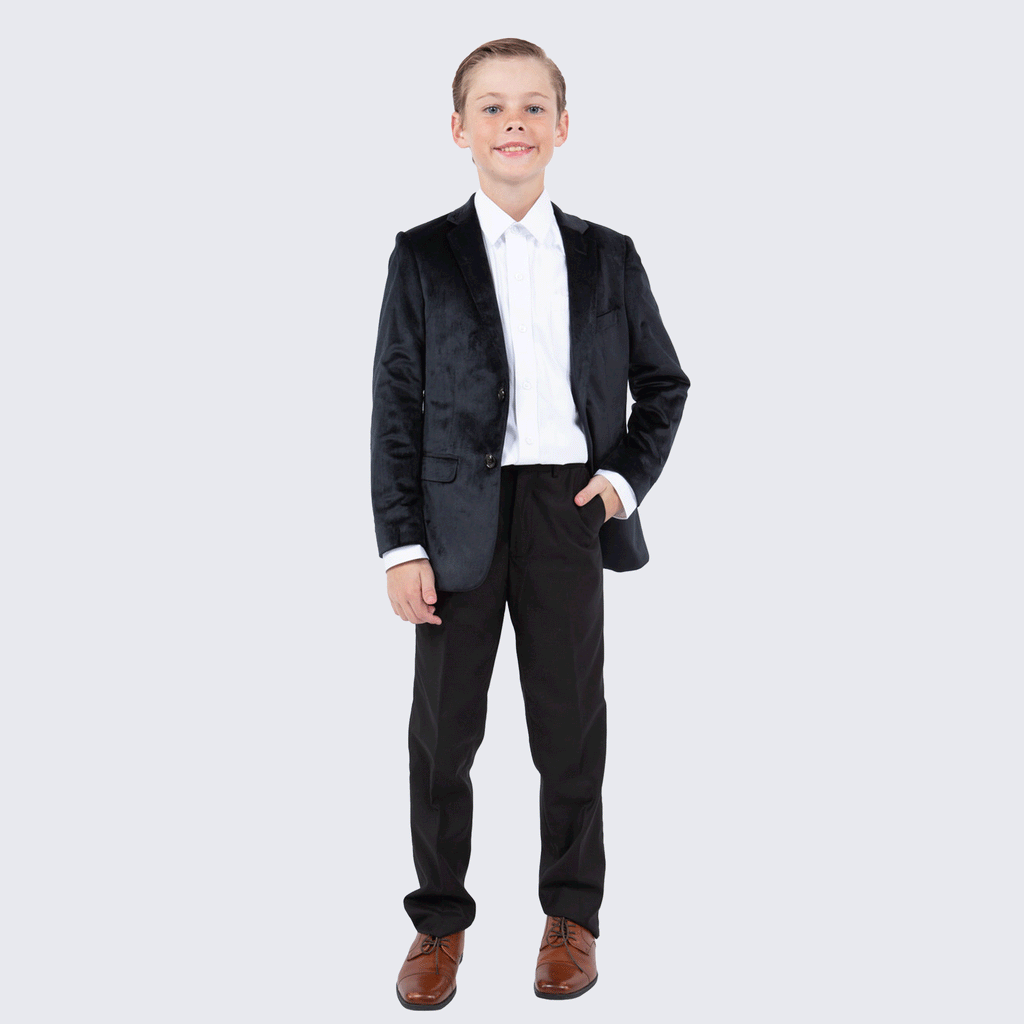 Boy's Black Velvet Tuxedo Jacket for Kids Teen Children - Wedding