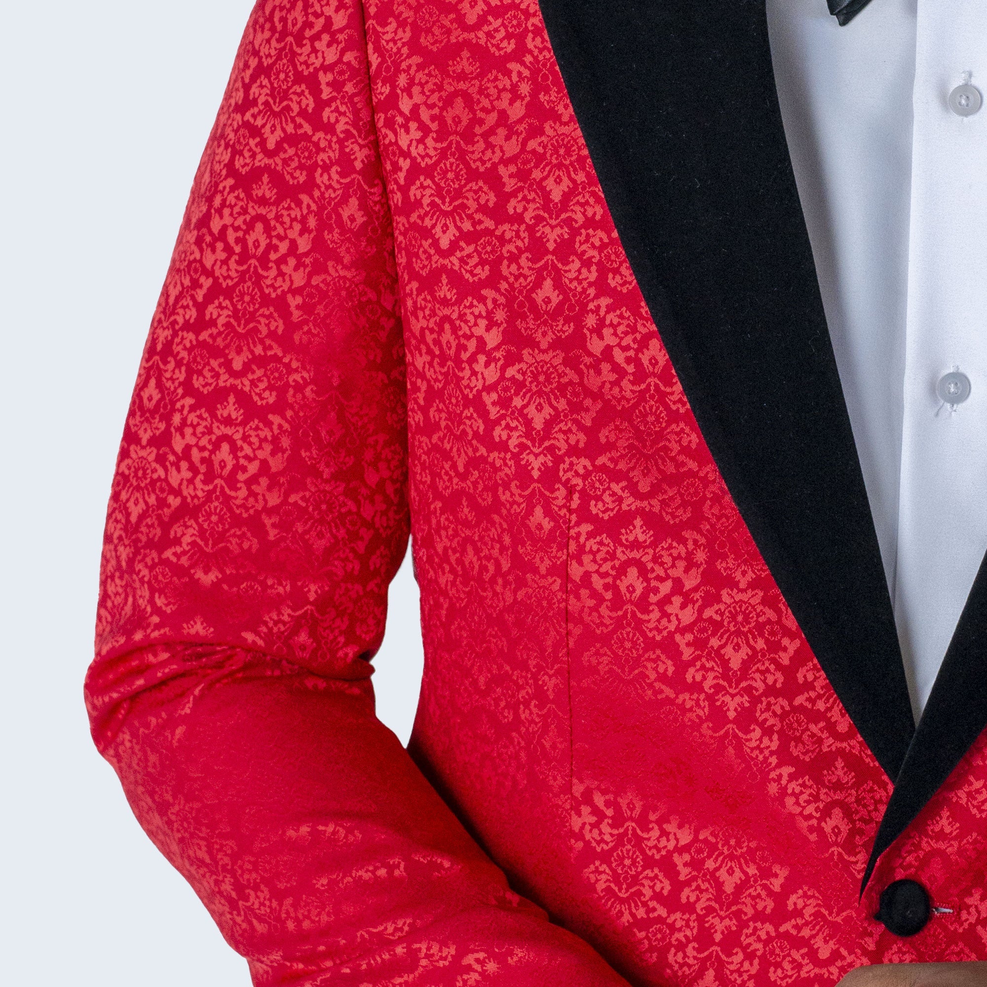Red Paisley Tuxedo with Velvet Peak Lapel – 2-Piece Wedding & Prom