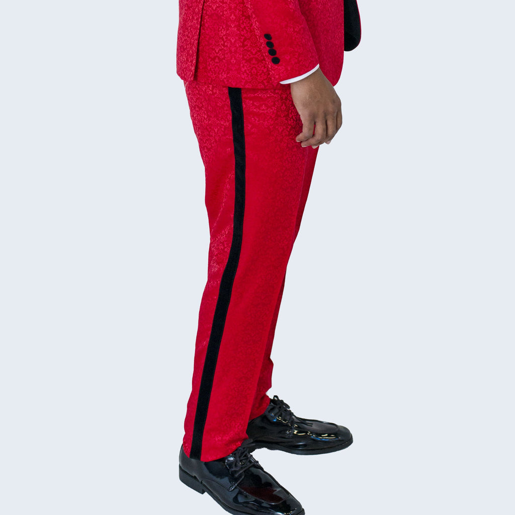 Red Paisley Tuxedo with Velvet Peak Lapel – 2-Piece Wedding & Prom