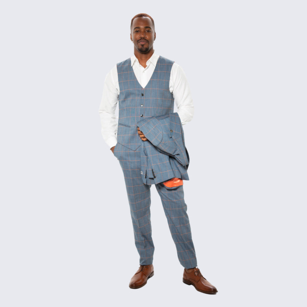 Dark Teal Windowpane Suit with Peak Lapel – Wedding & Prom