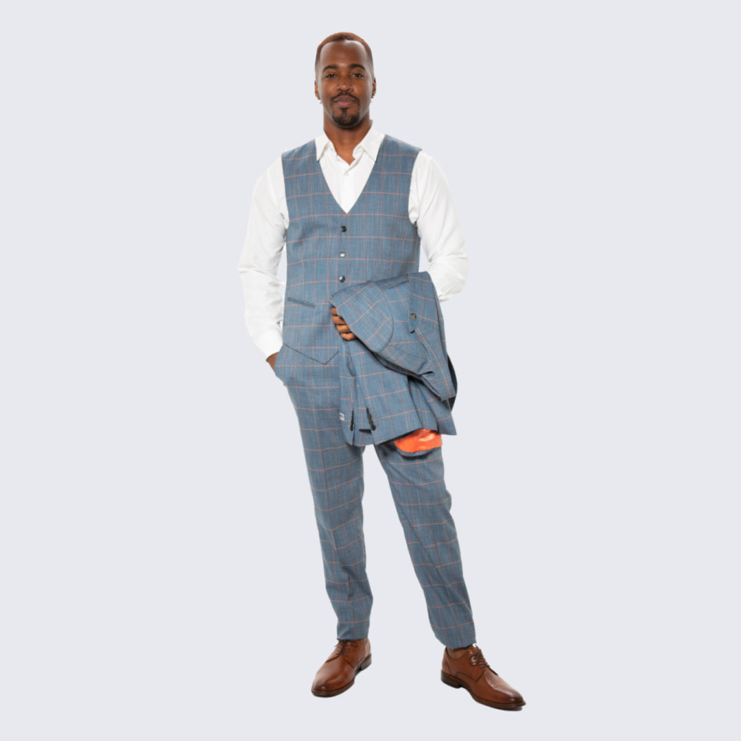 Dark Teal Windowpane Suit with Peak Lapel – Wedding & Prom