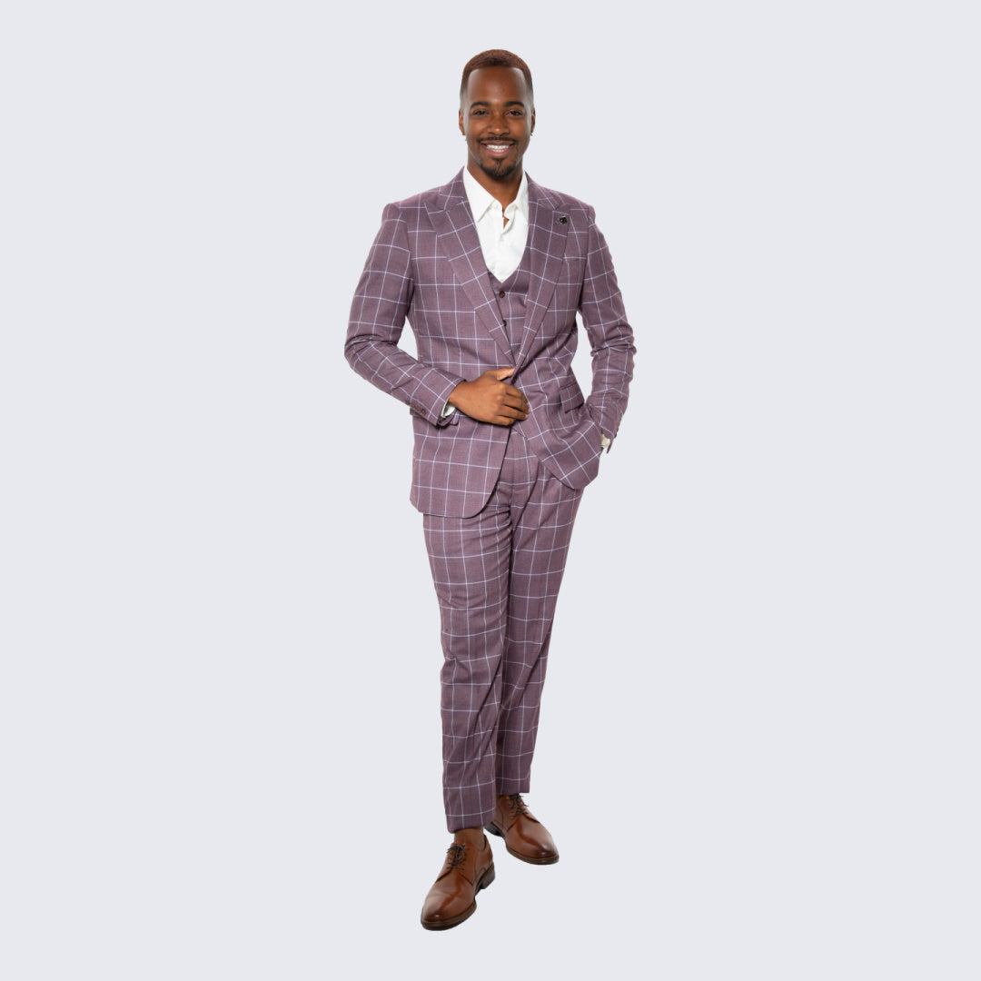 [DISCOUNTED] Lilac Windowpane Hybrid Fit Suit by Stacy Adams - Limited Sizes