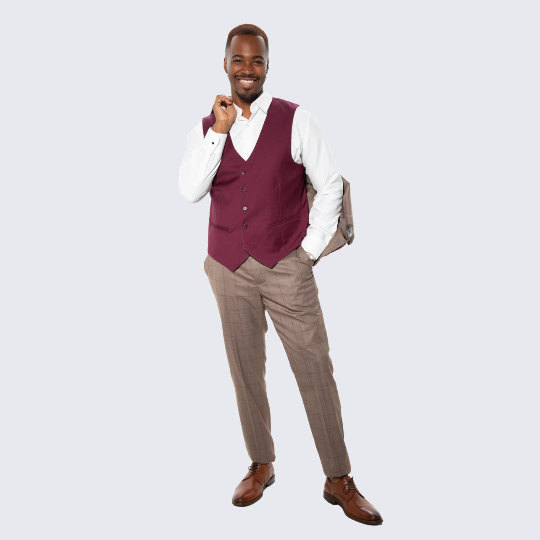 [DISCOUNTED] Light Brown Windowpane Hybrid Fit Suit by Stacy Adams - Limited Sizes