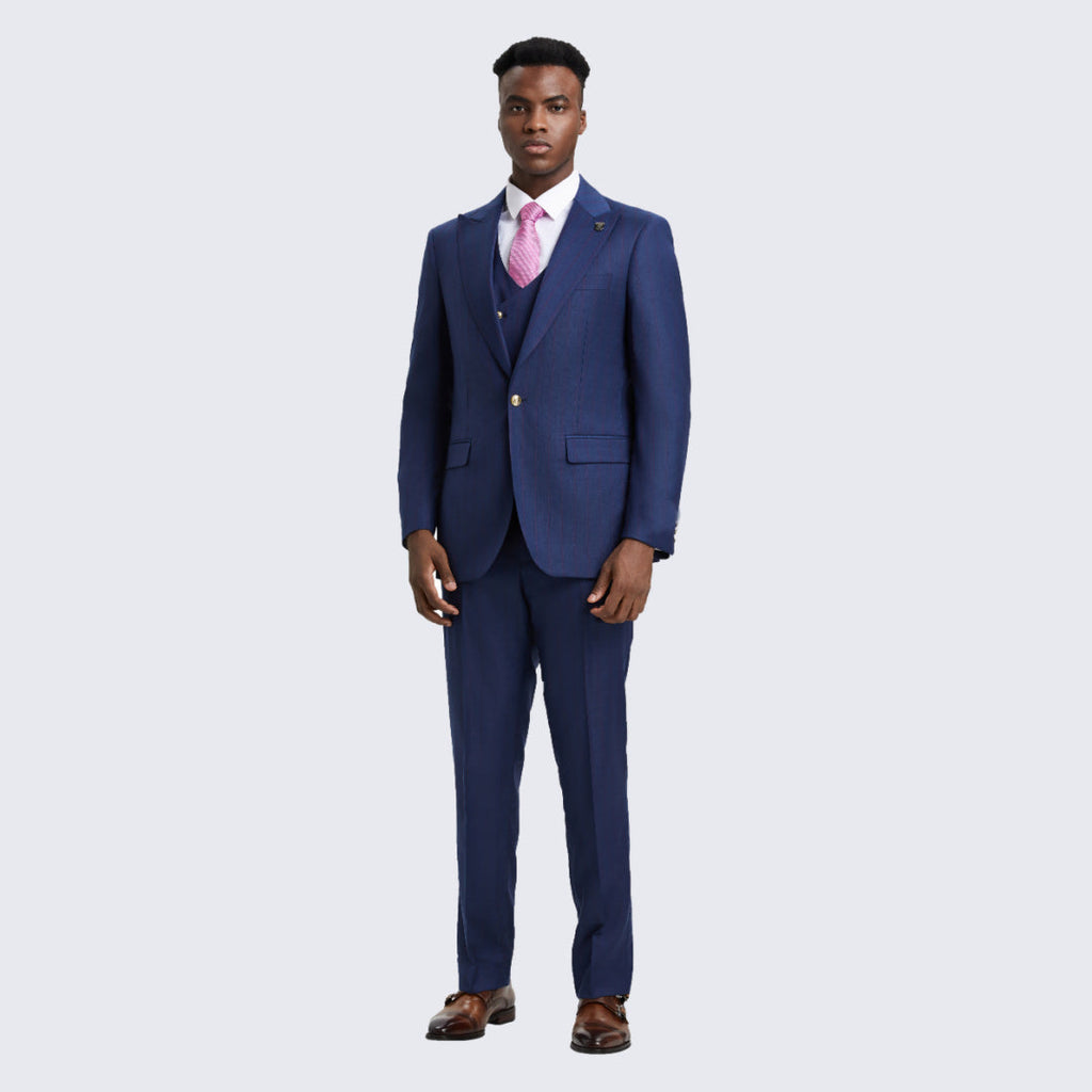 Blue Pinstripe Hybrid Fit Suit with Peak Lapel – Wedding & Prom