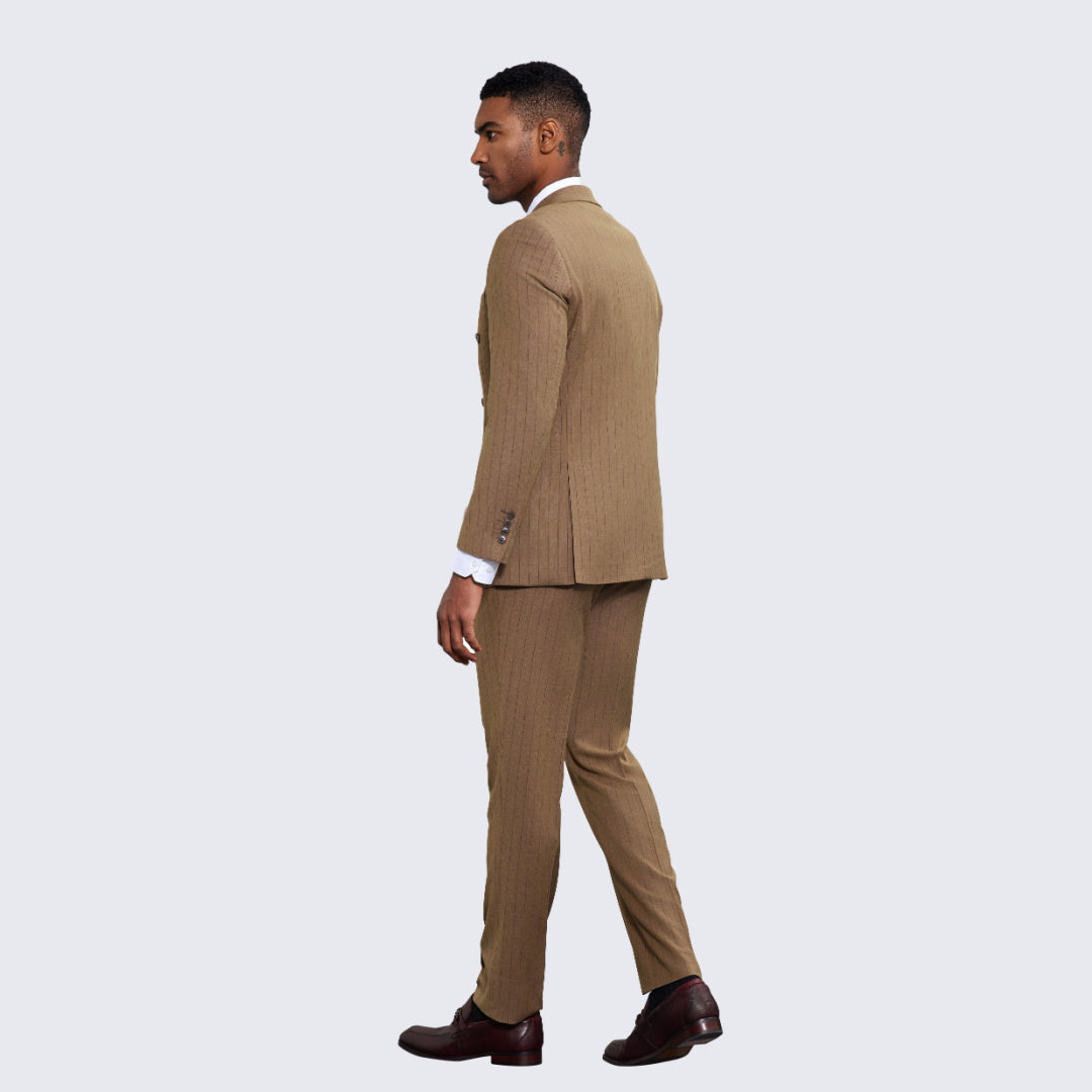 Men's Brown Pinstripe Suit Two Piece Set - Wedding - Prom