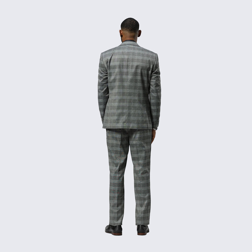 Grey Glen Check Three-Piece Suit with Peak Lapel – Wedding & Prom