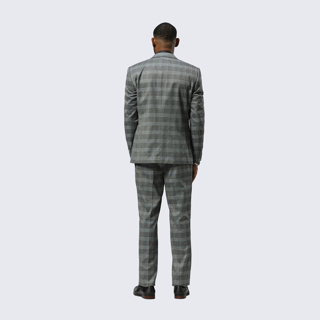 Grey Glen Check Three-Piece Suit with Peak Lapel – Wedding & Prom