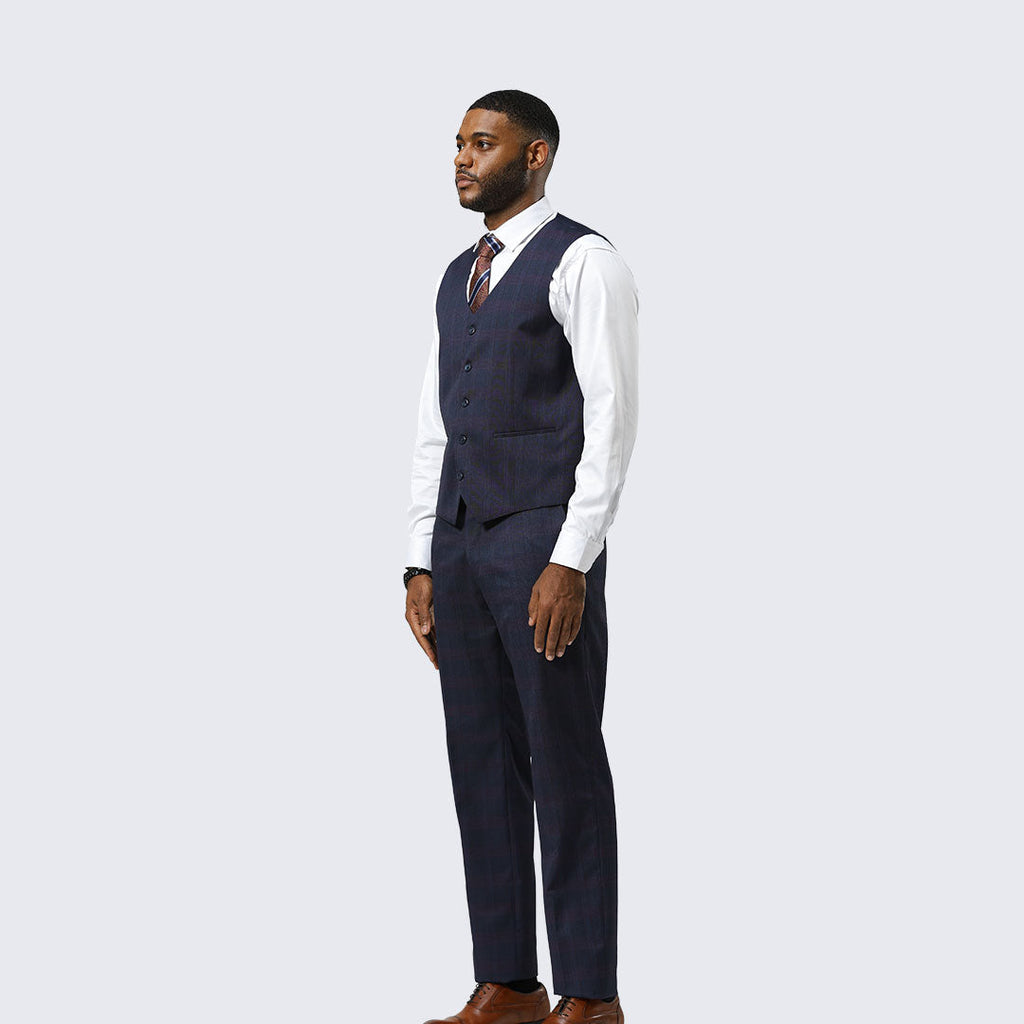 Navy Glen Check Three-Piece Suit with Peak Lapel – Wedding & Prom