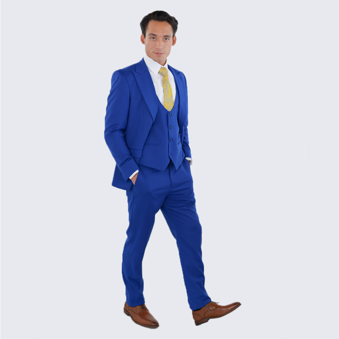 [DISCOUNTED] Indigo Slim Fit Three Piece Suit with Large Peak Lapel Stacy Adams - Limited Sizes
