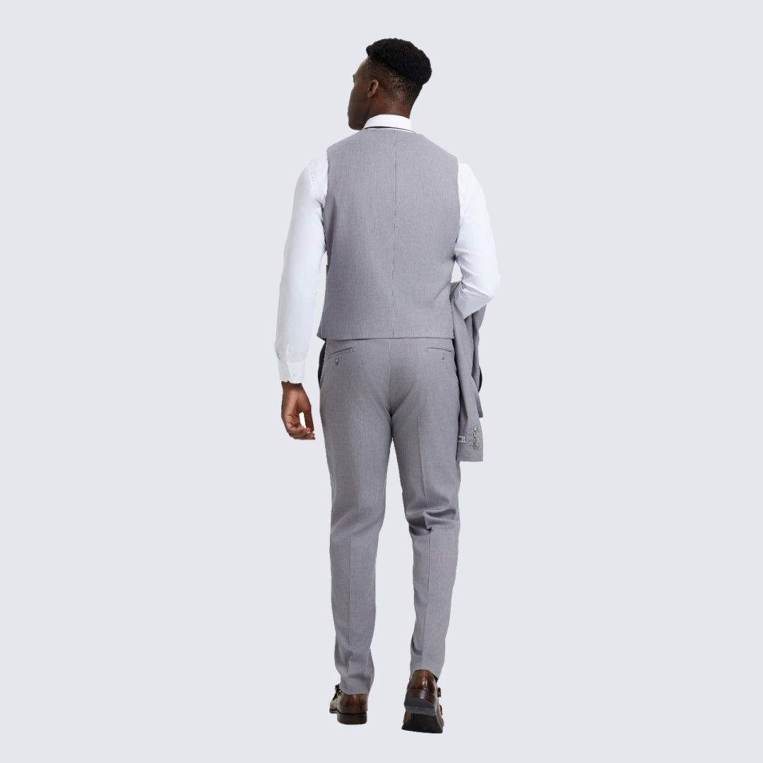 [DISCOUNTED] Light Gray Slim Fit Three Piece Suit with Large Peak Lapel by Stacy Adams- Limited Sizes