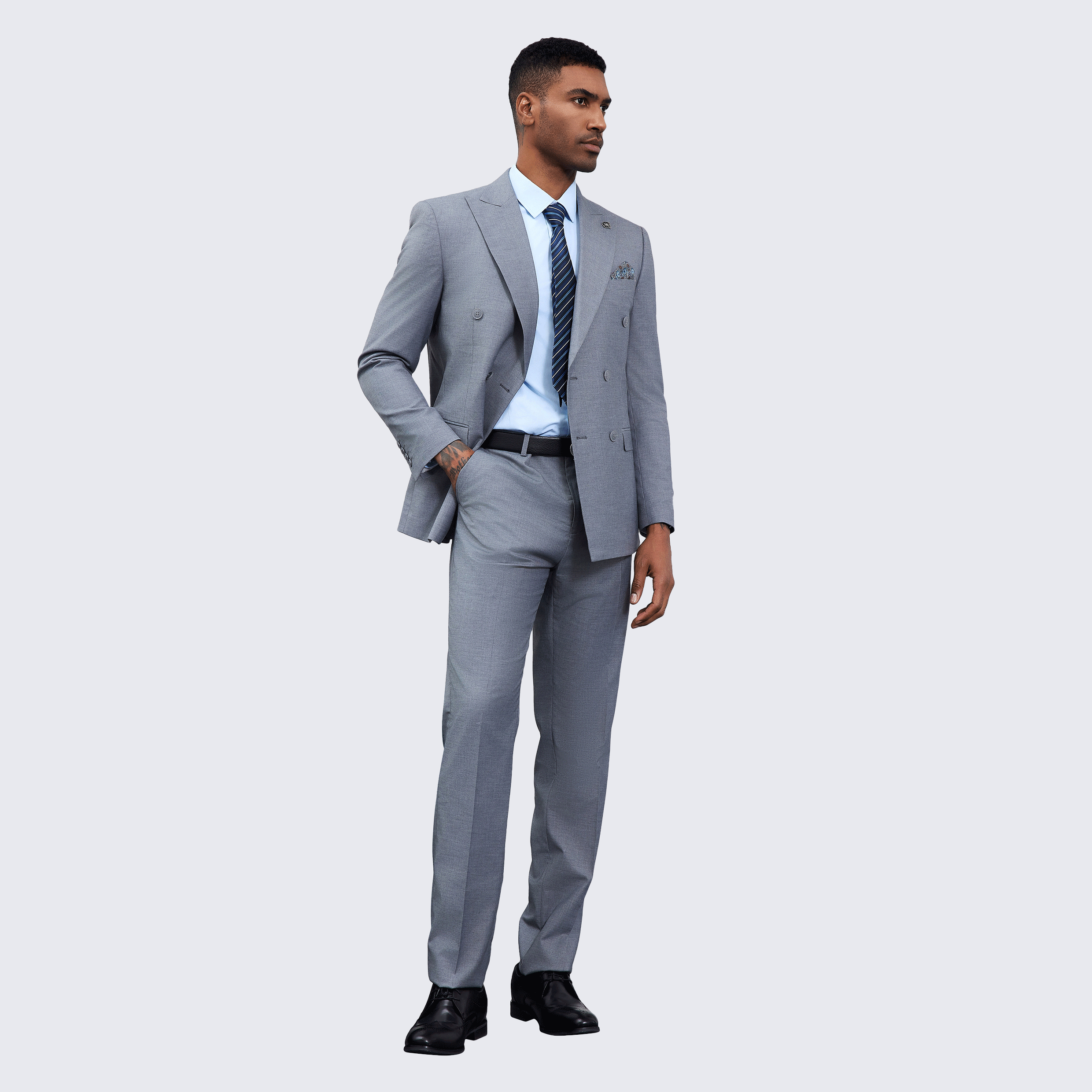 [DISCOUNTED] Men's Double Breasted Grey Suit by Stacy Adams -  Limited Sizes
