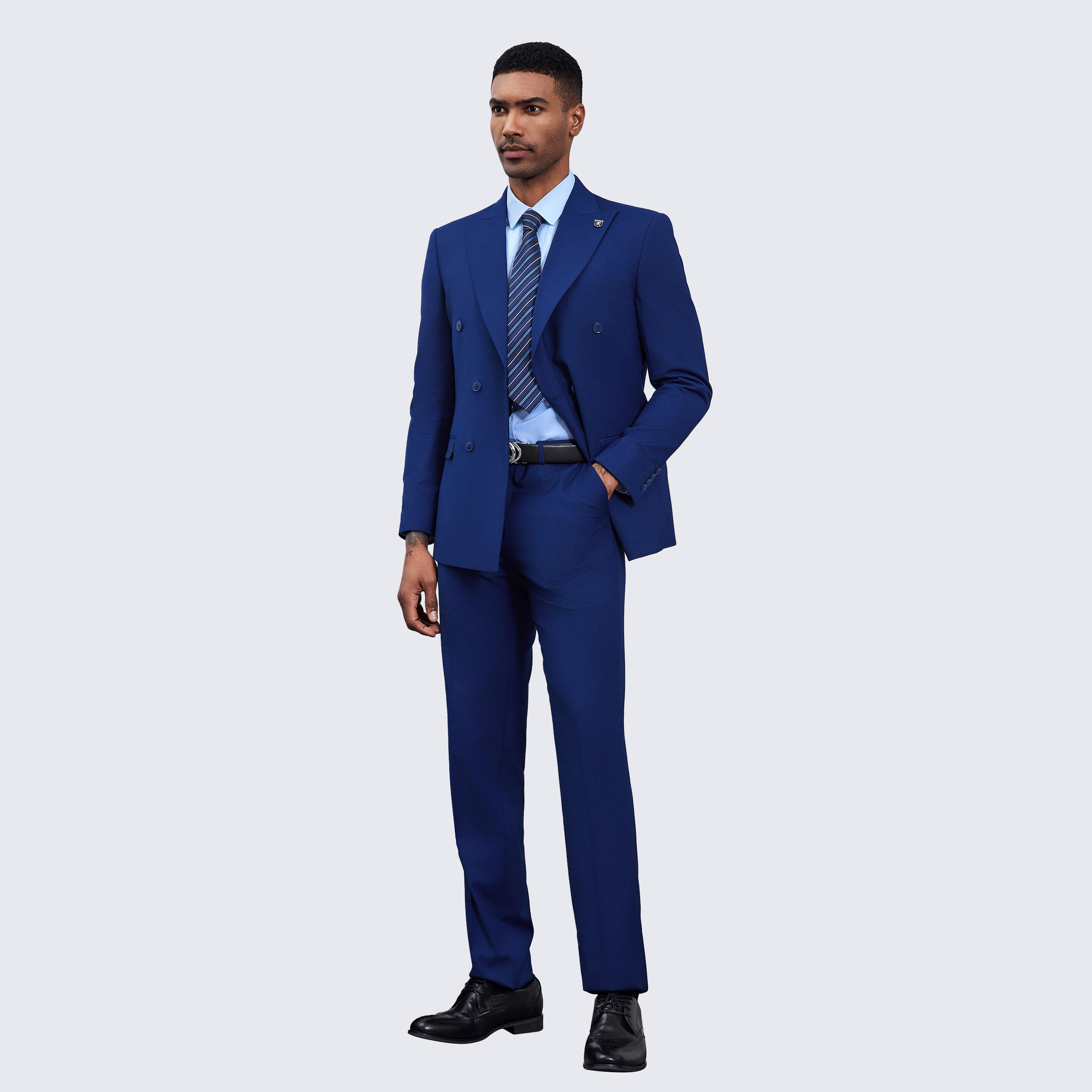 Men’s Double Breasted Blue Suit with Peak Lapel – Wedding & Prom