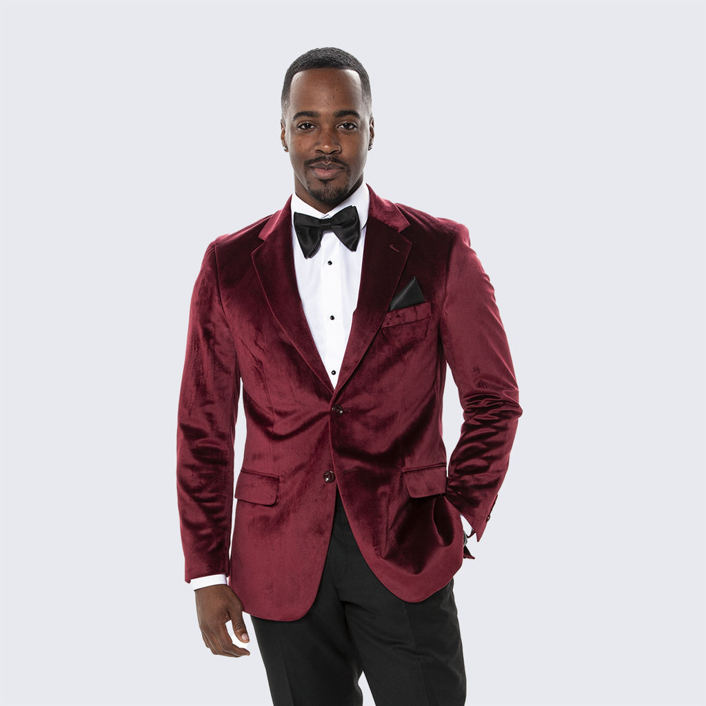 [DISCOUNTED] Wine Velvet Blazer with Notch Lapel by Stacy Adams - Limited Sizes