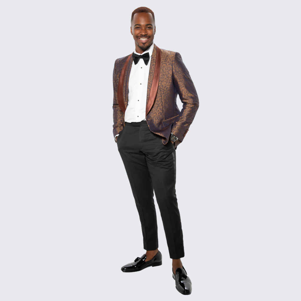 Brown Floral Brocade Tuxedo Jacket with Shawl Lapel – Wedding & Prom