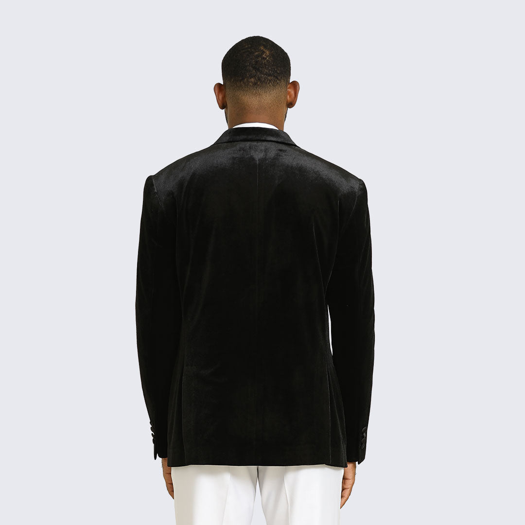 [DISCOUNTED] Black Velvet Blazer with Rhinestone Lapel By Stacy Adams -  Limited Sizes