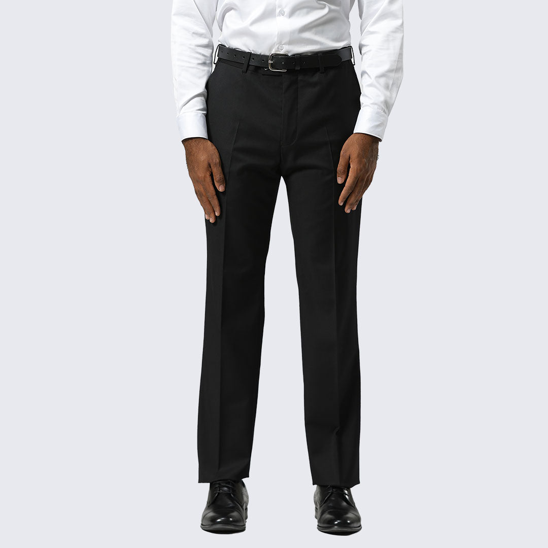Black Modern Fit Dress Pants – Flat Front, Unhemmed (Expandable Waistband)