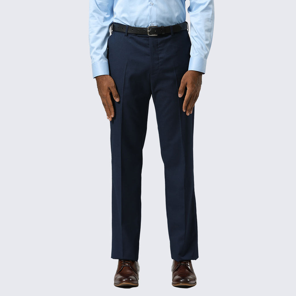 Navy Blue Modern Fit Dress Pants – Flat Front, Unhemmed (Expandable Waistband)