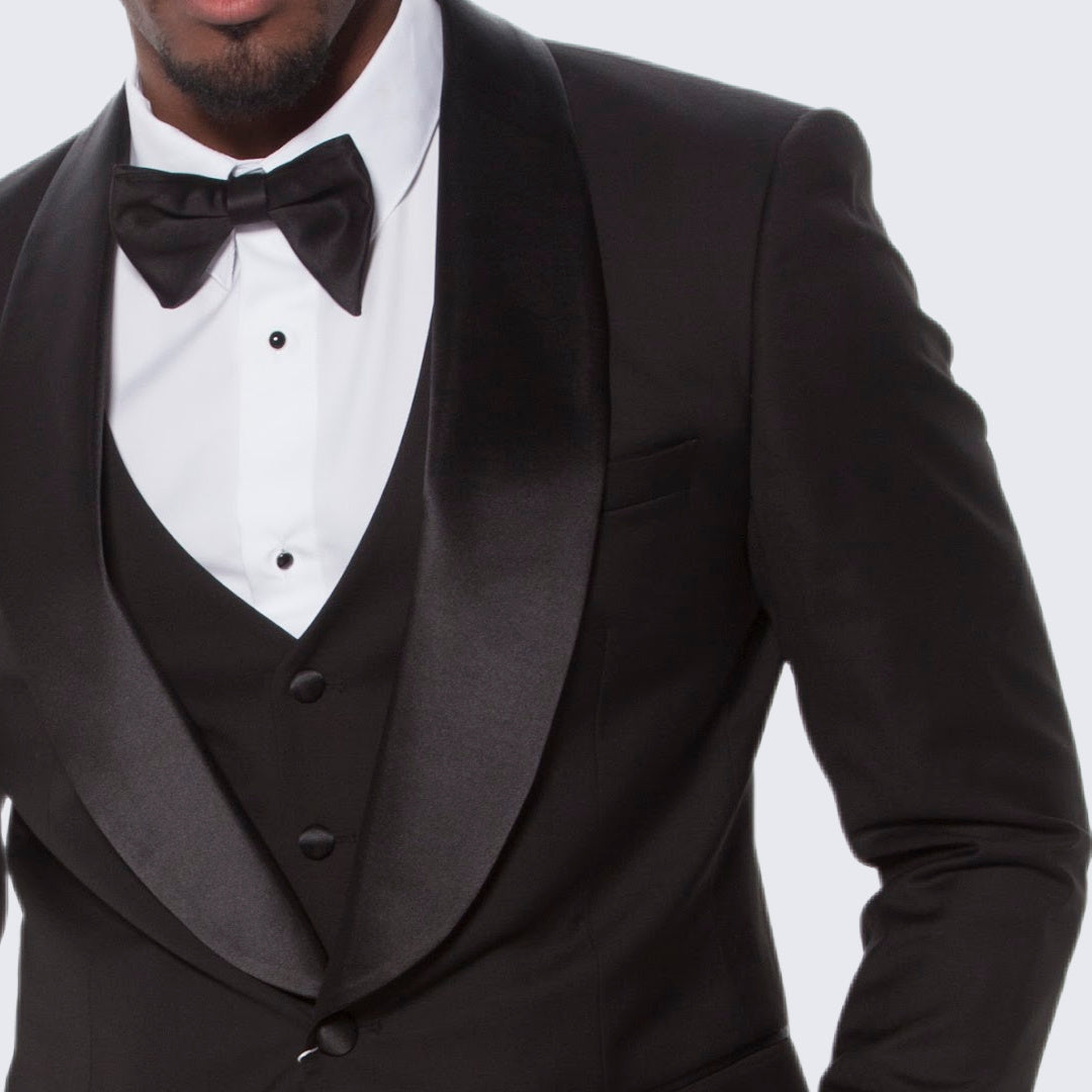 [DISCOUNTED] Black Tuxedo Slim Fit with Large Shawl Lapel by Stacy Adams - Wedding -  Limited Sizes