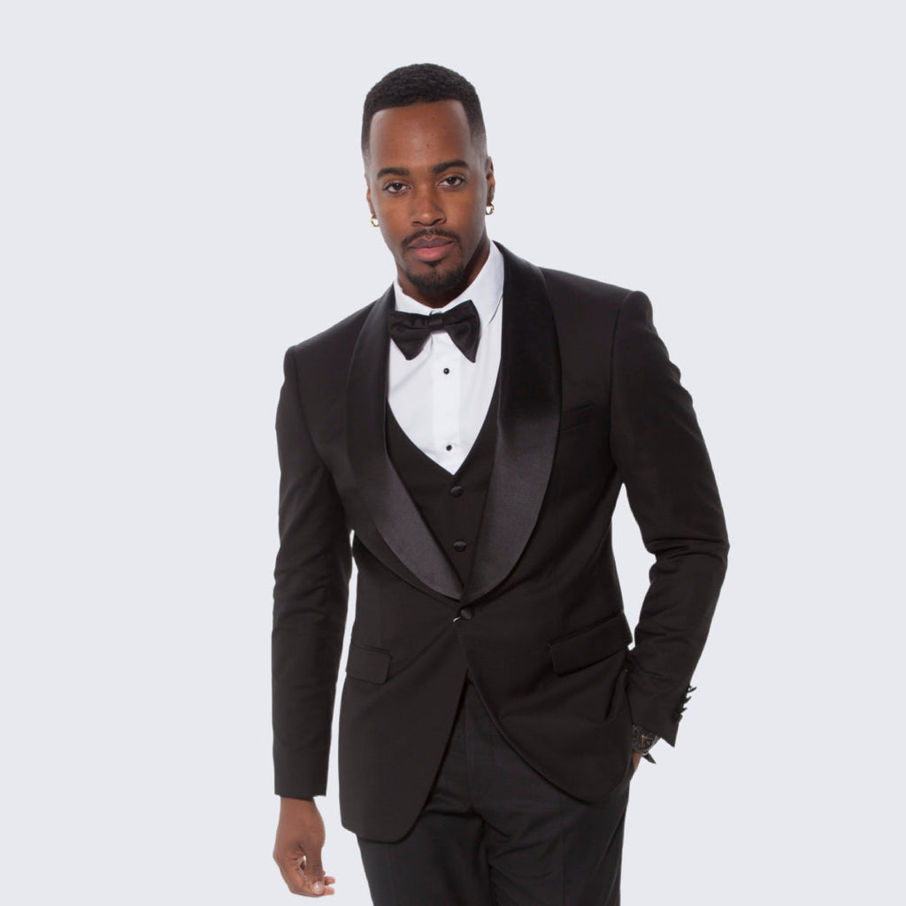 [DISCOUNTED] Black Tuxedo Slim Fit with Large Shawl Lapel by Stacy Adams - Wedding -  Limited Sizes